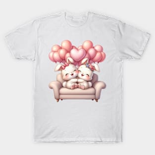 Valentine Rabbit Couple Sitting Sofa T-Shirt